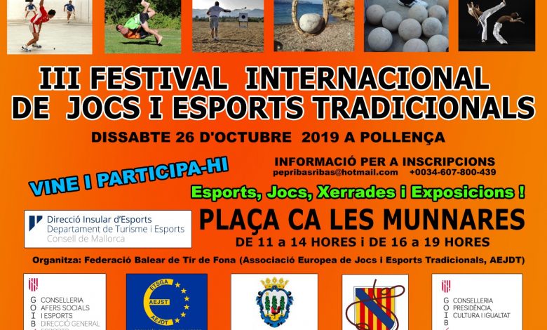 Cartell informatiu de la III Festival de Jocs i Esports Tradicionals a Pollença